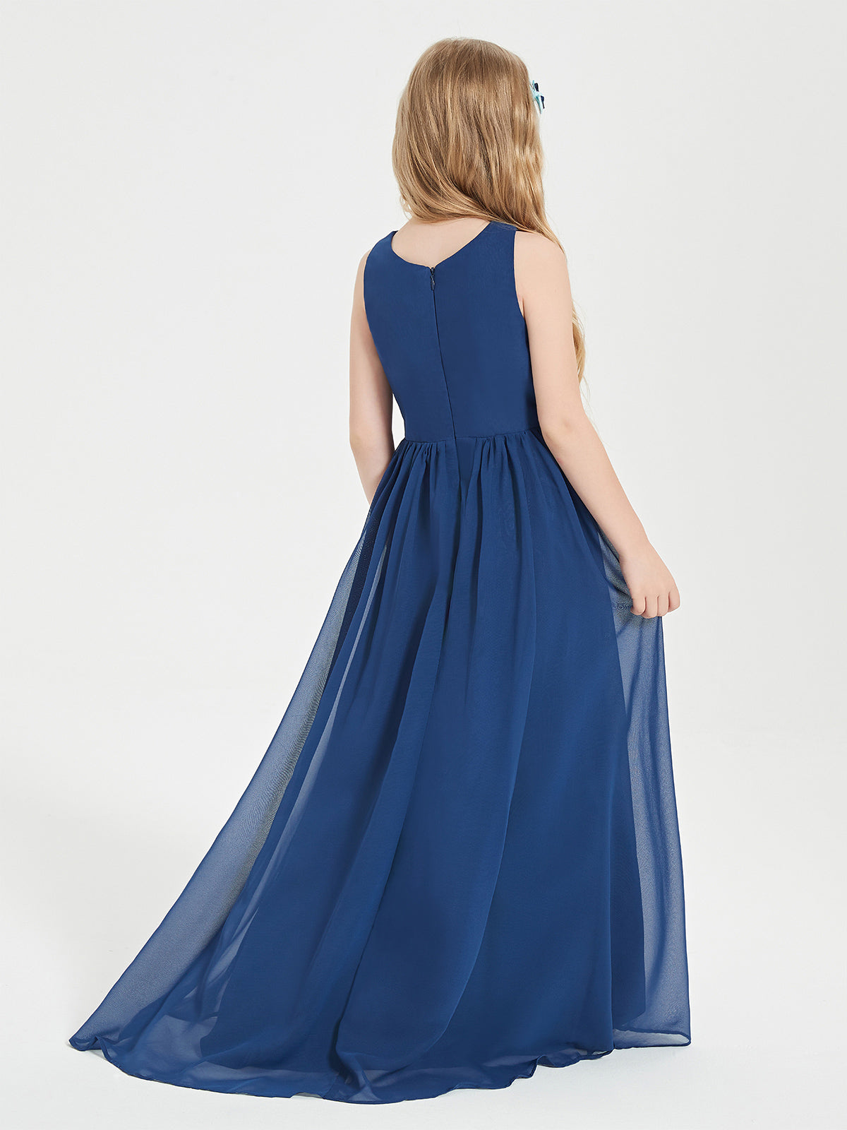 Exquisite Asymmetrical Junior Bridesmaid Dresses Scoop Neck Dark Navy